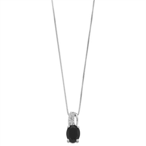 Gemminded Sterling Silver Onyx & White Topaz Oval Pendant Necklace