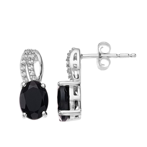 Gemminded Sterling Silver Onyx & White Topaz Drop Earrings