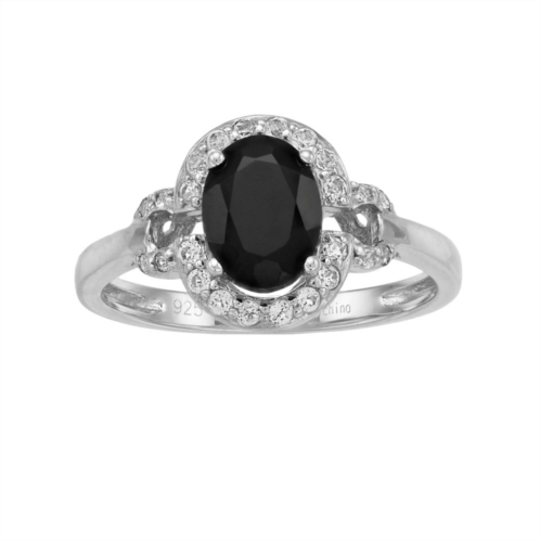 Gemminded Sterling Silver Onyx & White Topaz Oval Halo Ring