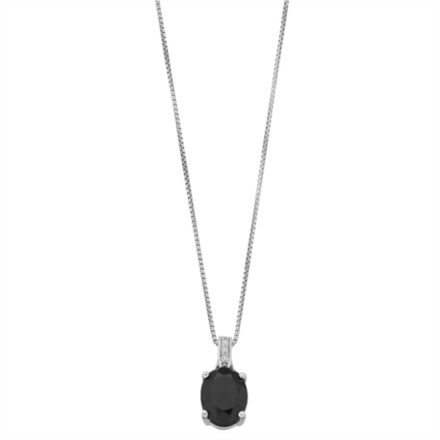 Gemminded Sterling Silver Onyx & Diamond Accent Oval Pendant