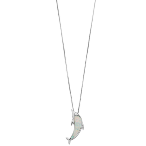 Gemminded Sterling Silver Lab-Created Opal & Diamond Accent Dolphin Pendant