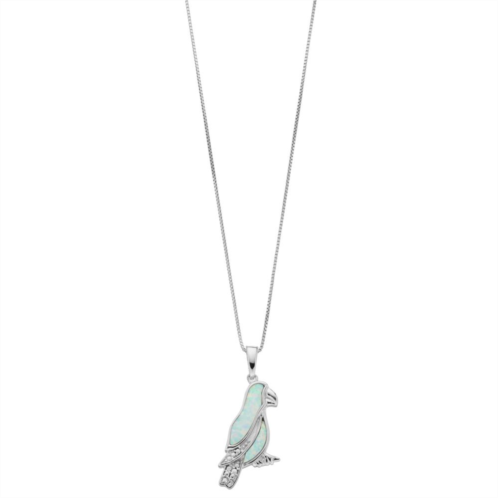 Gemminded Sterling Silver Lab-Created Opal & Diamond Accent Parrot Pendant