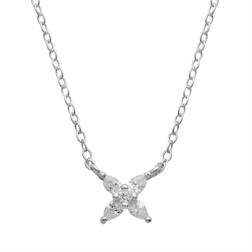 PRIMROSE Sterling Silver Pear Cubic Zirconia Flower Necklace