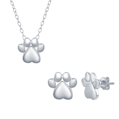 Unbranded Sterling Silver Paw Print Necklace & Earrings Set