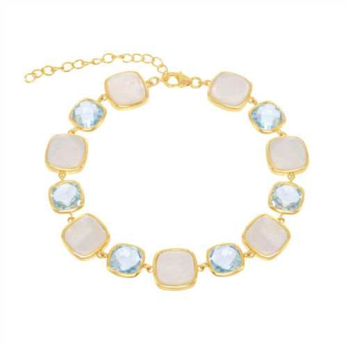 Unbranded 14k Gold Over Silver Blue Topaz & Mother-of-Pearl Bracelet