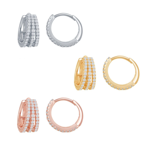 Unbranded 3-pair Tri-Color CZ Hoop Earrings