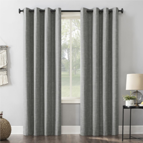 Sun Zero Kline 100% Blackout Thermal Burlap Weave Grommet Window Curtain