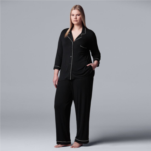 Plus Size Womens Simply Vera Vera Wang Basic Luxury Notch Pajama Set