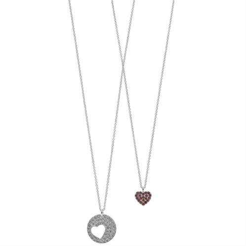FAO Schwarz Fine Silver Heart Pendant Necklace Set