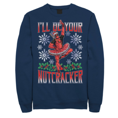 Licensed Character Mens Marvel Deadpool Nutcracker Santa Sweatshirt