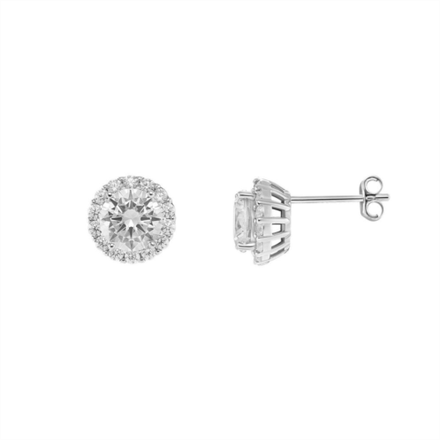 PRIMROSE Sterling Silver Pave Cubic Zirconia Round Stud Earrings