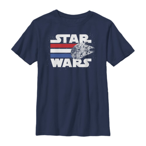 Licensed Character Boys 8-20 Star Wars Falcon Stripes Red White & Blue July 4th Graphic Tee
