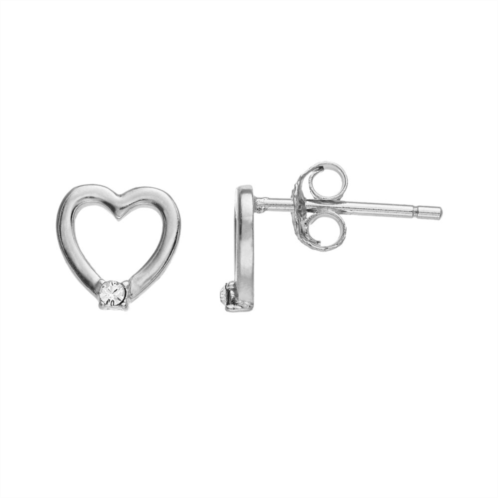 FAO Schwarz Sterling Silver Crystal Heart Stud Earrings