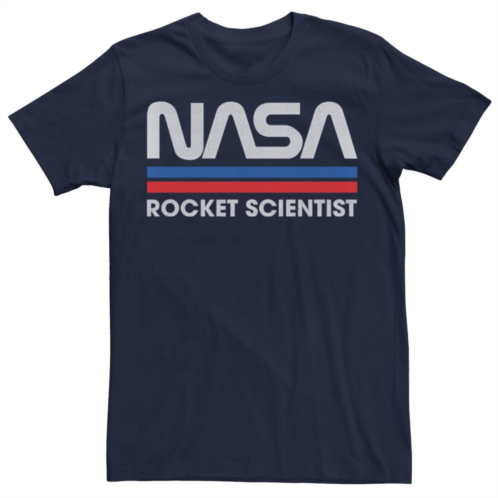 Licensed Character Mens NASA Rocket Scientist Vintage Striped Logo Tee