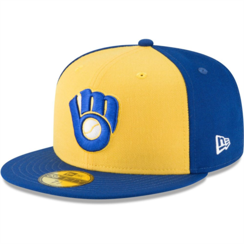 Mens New Era Yellow Milwaukee Brewers Cooperstown Collection Wool 59FIFTY Fitted Hat
