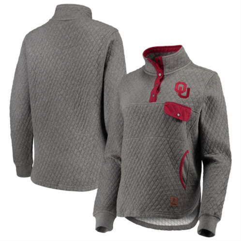 Unbranded Womens Pressbox Heathered Gray/Crimson Oklahoma Sooners Magnum Quilted Quarter-Snap Pullover Jacket