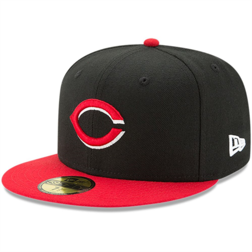 Mens New Era Black/Red Cincinnati Reds Road Authentic Collection On-Field 59FIFTY Fitted Hat