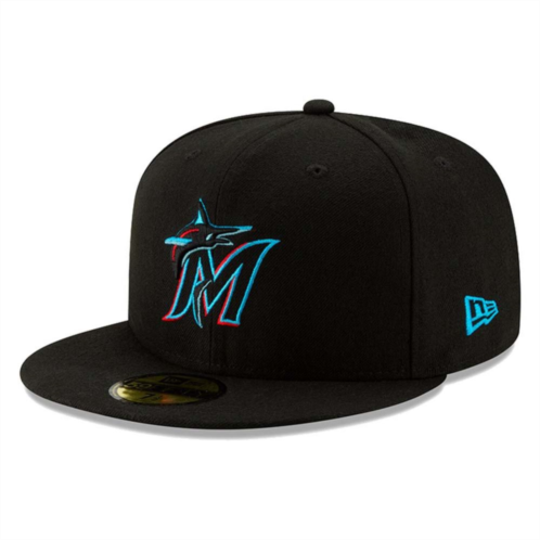 Mens New Era Miami Marlins Black On-Field Authentic Collection 59FIFTY Fitted Hat