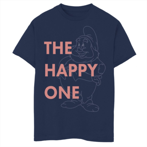 Disneys Snow White & The Seven Drawfs Boys 8-20 Dwarf Happy The Happy One Outlined Graphic Tee