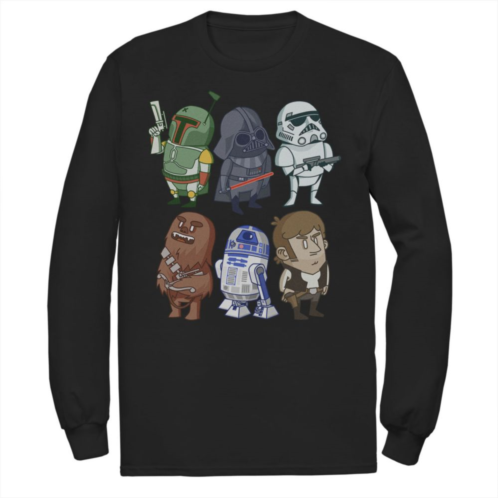 Mens Star Wars Character Doodles Graphic Long Sleeve Tee