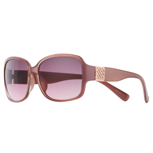Womens Nine West 59mm Square Rose Sunglasses with Rose Gold Tone Temple Detail