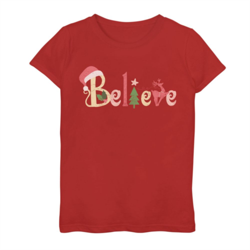 Unbranded Girls 7-16 Believe Santa Hat Holiday Graphic Tee