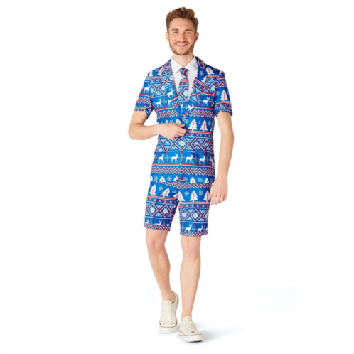 Mens Suitmeister Christmas Blue Nordic Summer Suit & Tie Set