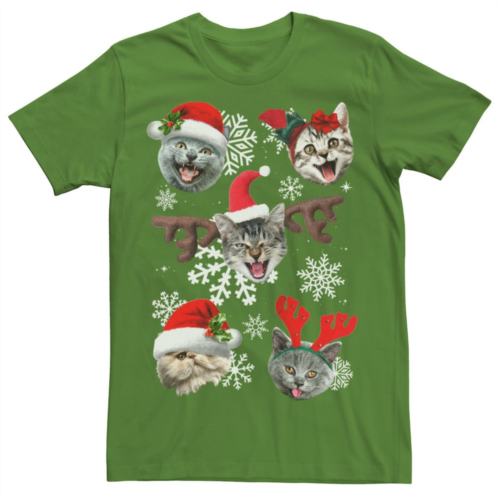 Licensed Character Mens Cats In Christmas Hats Collage Graphic Tee