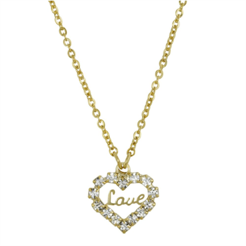 1928 14k Gold Dipped Crystal Accented Love Heart Pendant Necklace