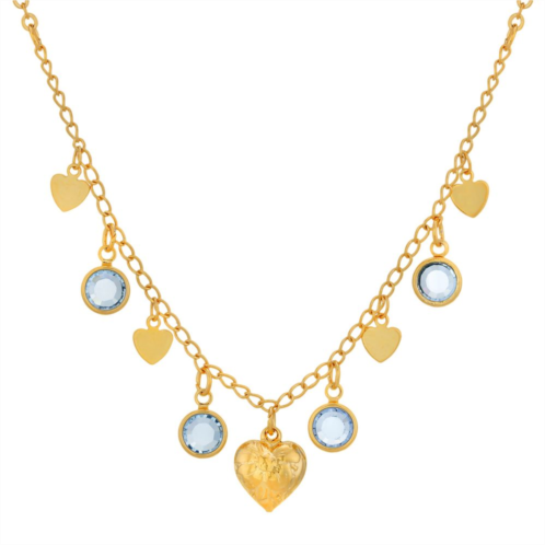 1928 Gold Tone Light Blue Channels With Hearts Drop Necklace