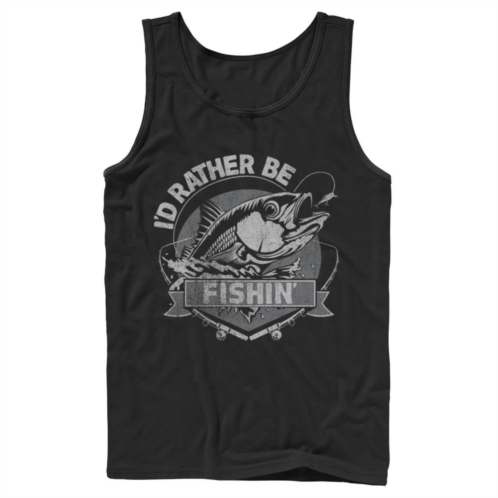 Licensed Character Mens Id Rather Be Fishing Lime Green Fish About To Get Hooked Graphic Tank Top