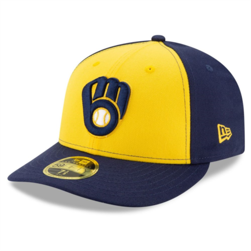Mens New Era Navy/Yellow Milwaukee Brewers Alternate 2020 Authentic Collection On-Field Low Profile Fitted Hat