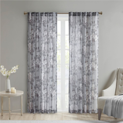 Madison Park Abelia Printed Floral Rod Pocket and Back Tab Voile Sheer 1 Window Curtain Panel