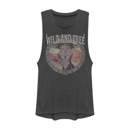 Unbranded Juniors Wild And Free Cow Skull Muscle Tank Top