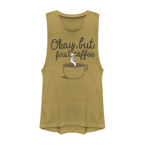 Unbranded Juniors Okay But First Coffee Graphic Muscle Tank Top