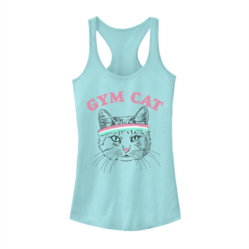 Unbranded Juniors Gym Cat Outline With Headband Graphic Tank Top