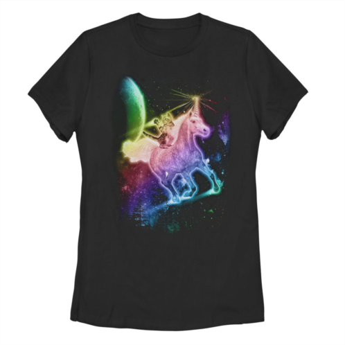 Unbranded Juniors Cat Rainbow Unicorn In Space Graphic Tee
