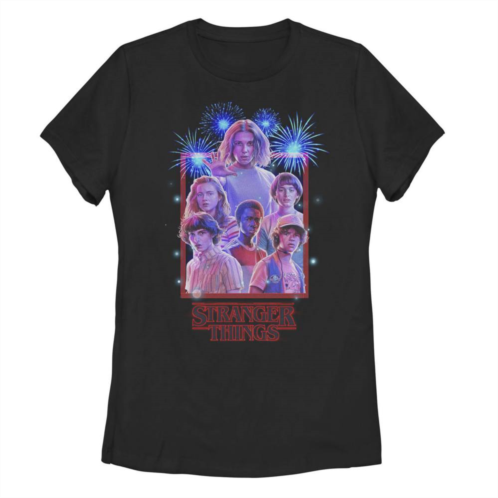 Licensed Character Juniors Stranger Things Group Shot & Fireworks Poster Tee