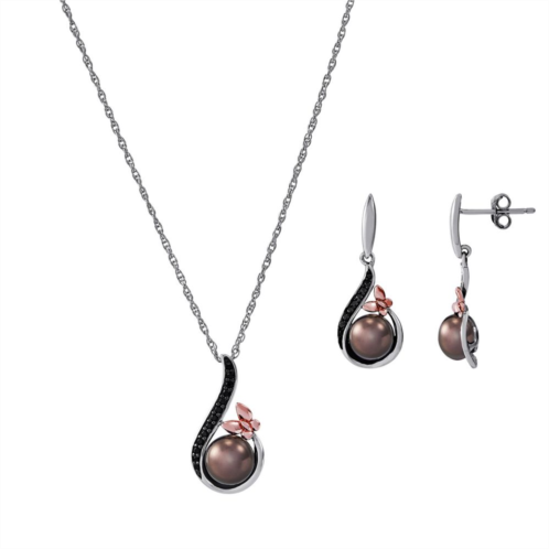 FWP by Honora Freshwater by HONORA 18k Gold Over Silver Black Freshwater Cultured Pearl Pendant & Earring Set