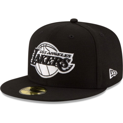 Mens New Era Black Los Angeles Lakers Black & White Logo 59FIFTY Fitted Hat