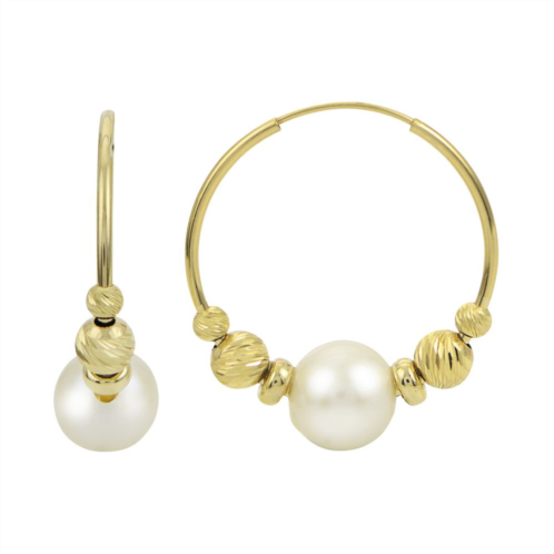 PearLustre by Imperial 14k Gold Freshwater Cultured Pearl & Brilliance Bead Hoop Earrings