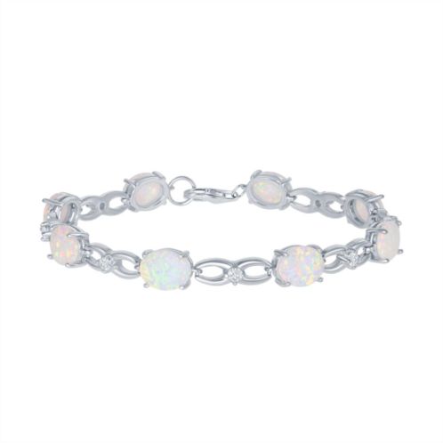 Unbranded Sterling Silver Lab-Created White Opal & Cubic Zirconia Infinity Link Bracelet
