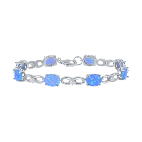 Unbranded Sterling Silver Lab-Created Blue Opal & Cubic Zirconia Infinity Link Bracelet