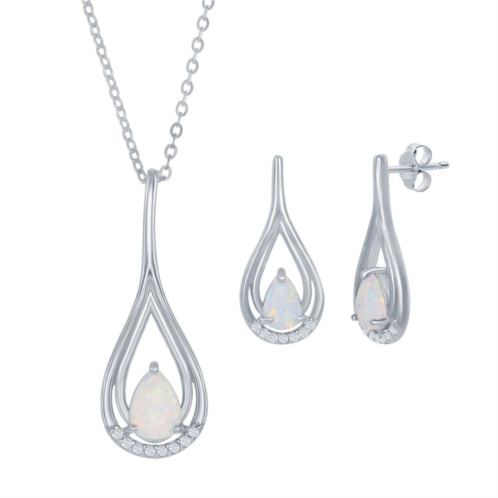 Unbranded Sterling Silver Lab-Created White Opal Teardrop Necklace & Earring Set