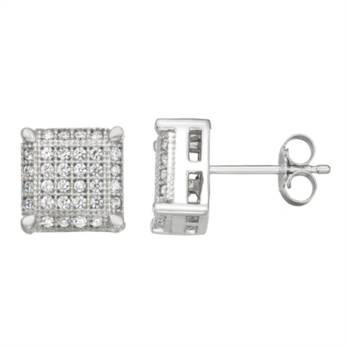 HDI Sterling Silver 1/3 Carat T.W. Diamond Square Pave Stud Earrings