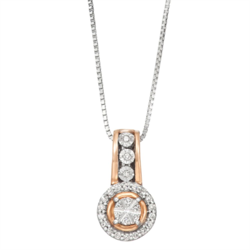 HDI Two Tone Sterling Silver 1/8 Carat T.W. Diamond Halo Necklace