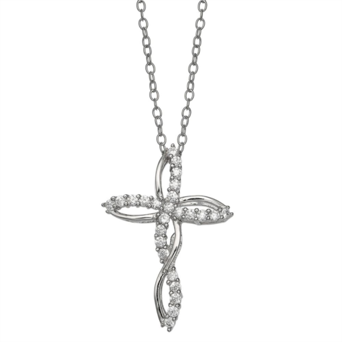 PRIMROSE Sterling Silver Cubic Zirconia Twist Cross Pendant Necklace