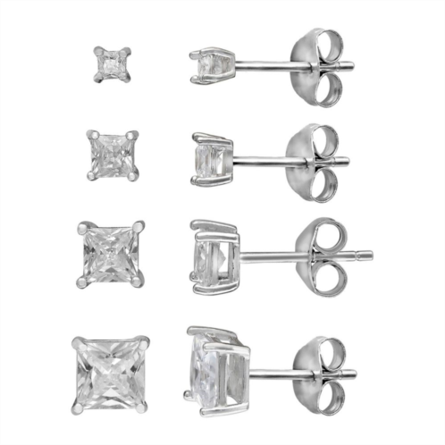 PRIMROSE Sterling Silver Graduated Square Cubic Zirconia Stud Earring Set
