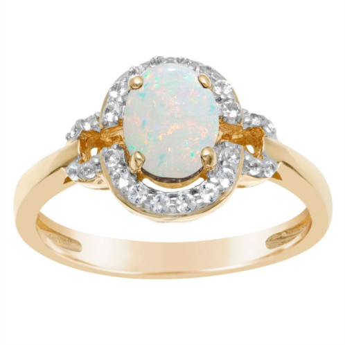Gemminded 18k Gold over Sterling Silver Oval Lab Created Opal Ring with Lab Created White Sapphire Accent