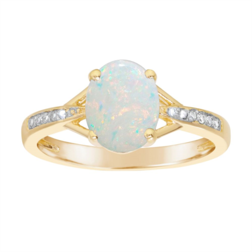 Gemminded 18k Gold over Sterling Silver Oval Lab Created Opal Ring with Diamond Accent